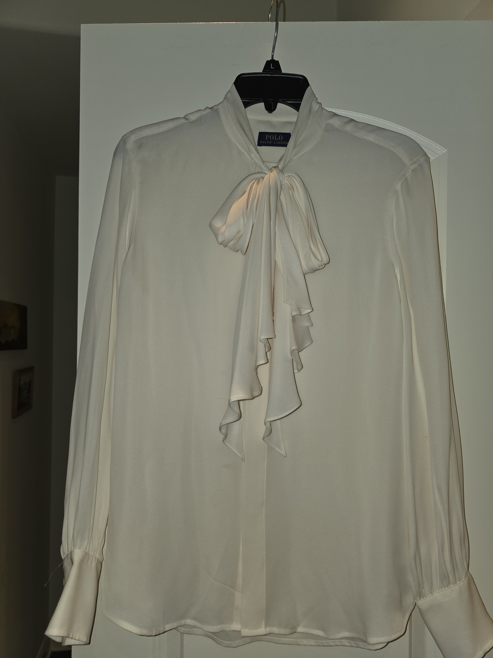 Polo Ralph Lauren Cream Tie-Neck Ruffle Mulberry Silk Blouse - Picture 5 of 7